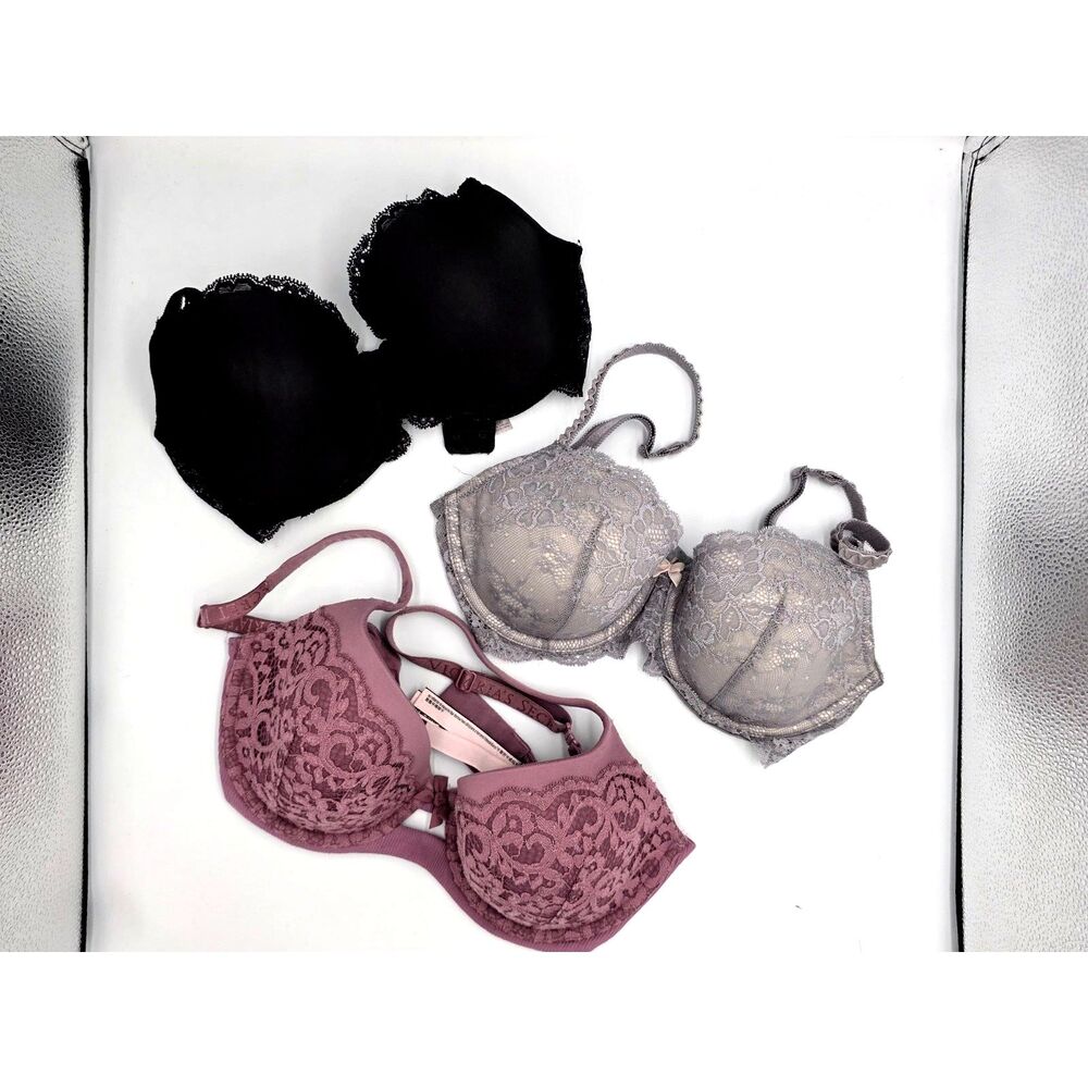 Lot of 3 Victoria's Secret Bras 32DD Lined Demi Underwire Lace